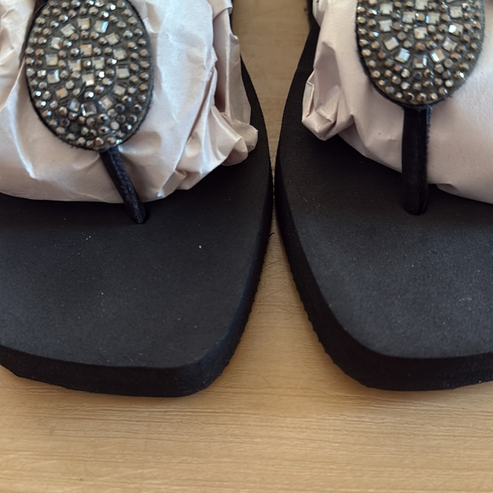 WOMEN RHINESTONE FLIP FLOPS THICK SOLE PLATFORM SANDALS SUMMER BEACH SHOE SZ 6.5 - Picture 4 of 12
